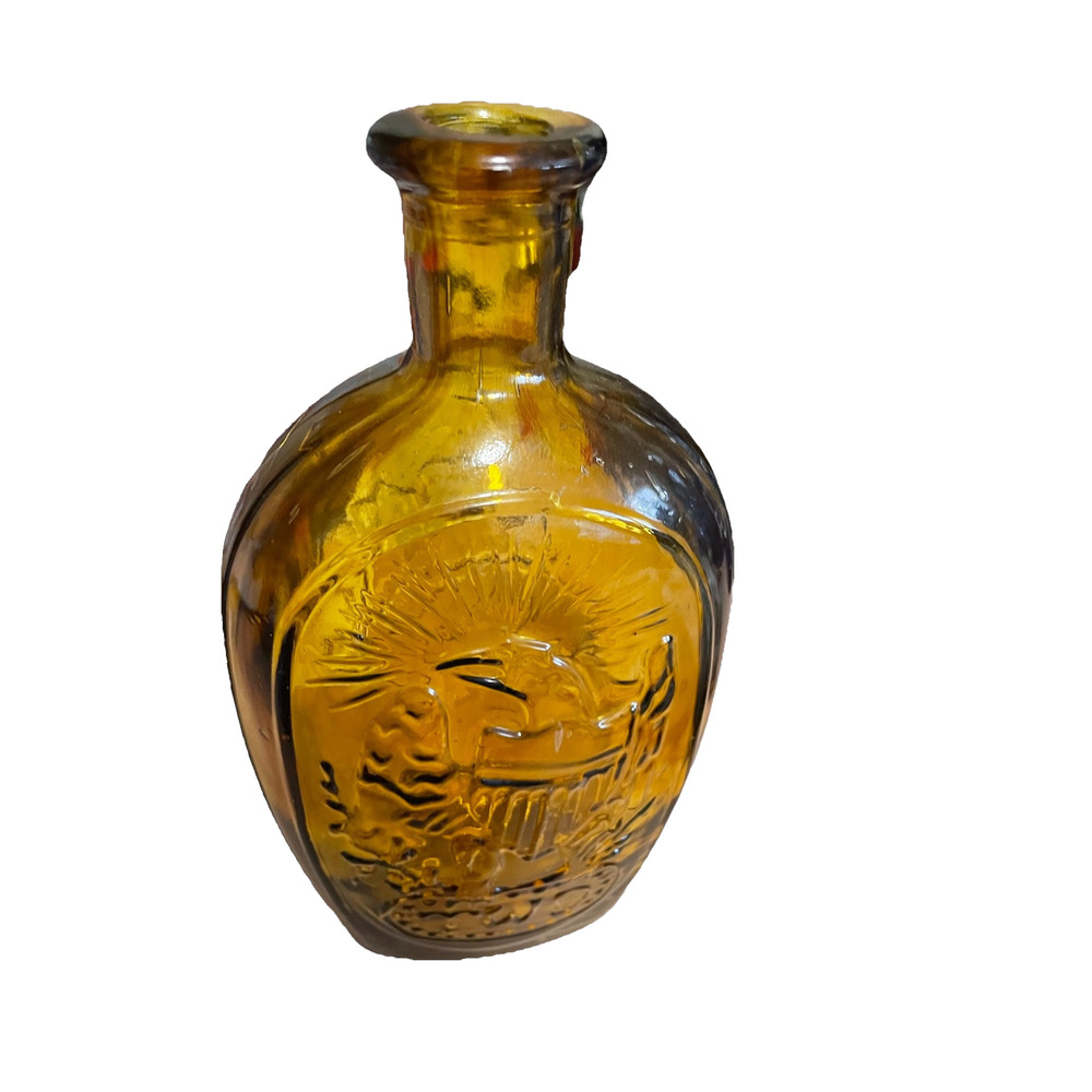 VTG Franklin TWD Glass Bottle Honey Brown Embossed Eagle and Ship Bicentennial